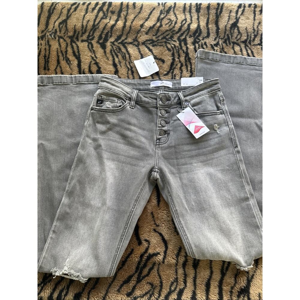 KanCan Women’s Midrise Gray Flare Jeans Size 7/27 Button Fly Bell Bottom NWT